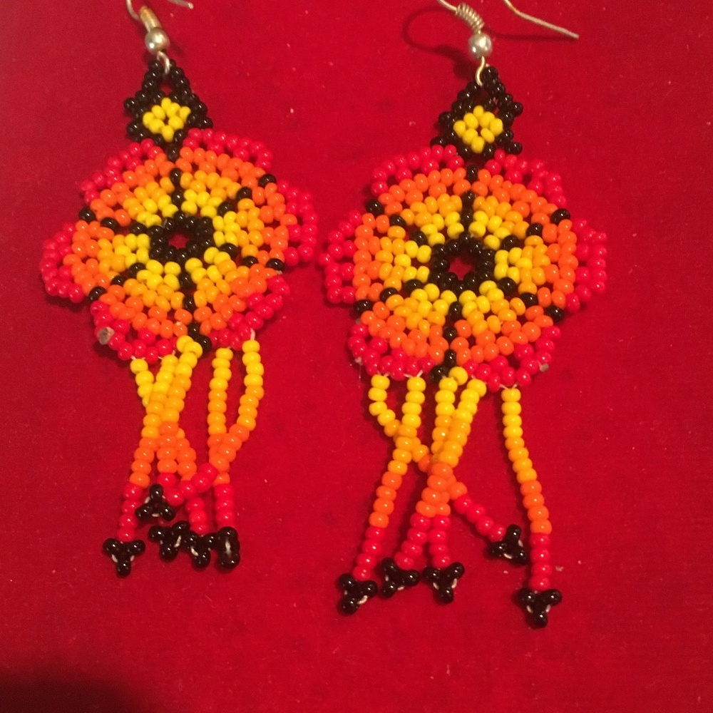 Orange flower beaded earrings